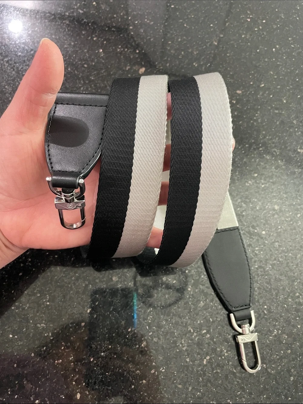 Michael Kors Black/Gray Striped Adjustable Nylon Bag Strap Silver Hardware